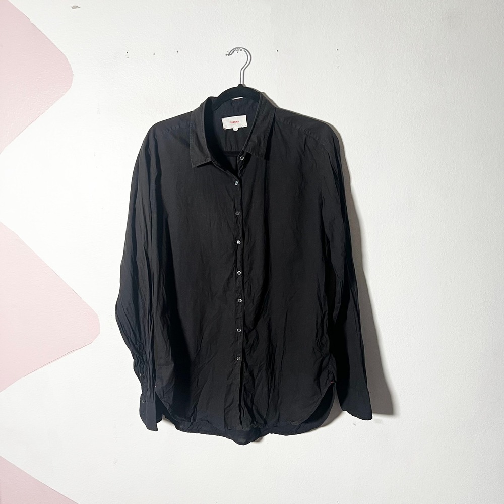 Xirena Beau Button Shirt Large Black 100% Cotton Long Sleeve Lightweight